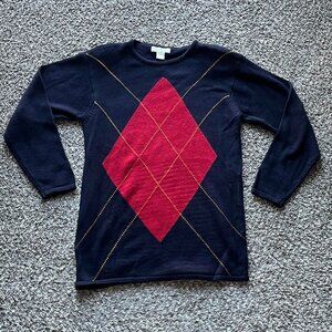 Casual Corner Sweater Mens S Navy Blue Red Argyle Nerdy Officewear Grandpacore